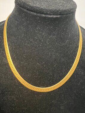 Givenchy Gold Tone Herringbone Chain Necklace With Chunky Clasp 19"